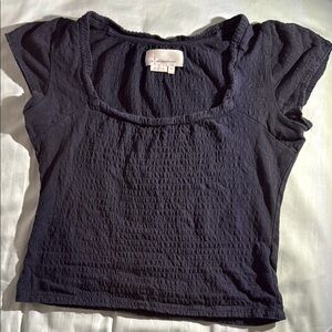 Anthropologie Black Cap Sleeve Blouse - XS